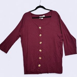 French Laundry 2X Burgundy Ribbed Scoop Neck 3/4 Sleeve Top Casual Office Fall